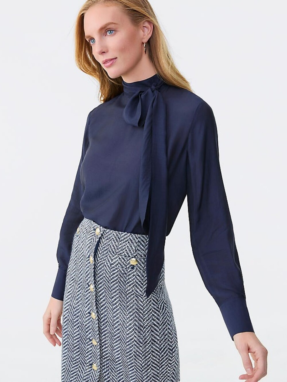 Ann Taylor Midnight Blue Bow Blouse